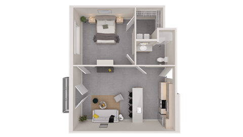 a 3d rendering of a bedroom floor plan of a 2100 sq ft apartment